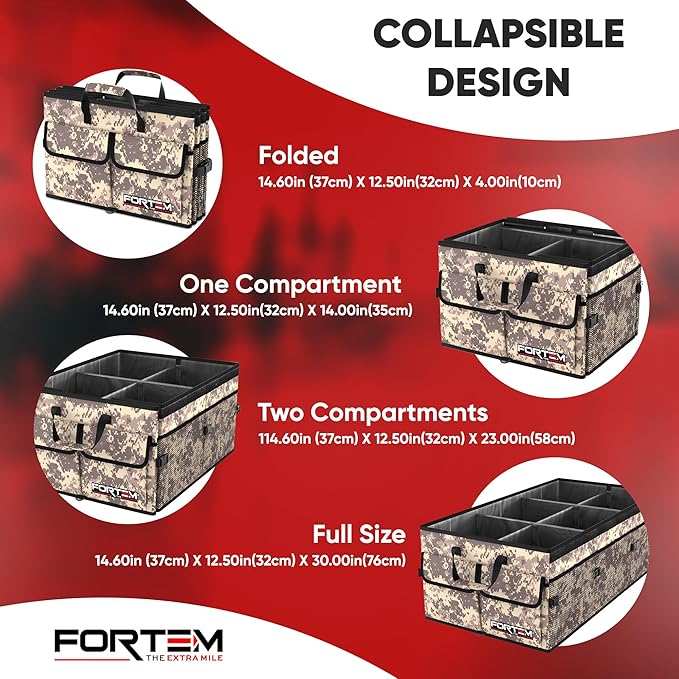FORTEM Trunk Organizer For SUV Car Trunk Organizer, Foldable Storage, Car Accessories for Women Men, Collapsible Bag, 600D Oxford, Non Slip Bottom, Straps, Soft Cover (85L)