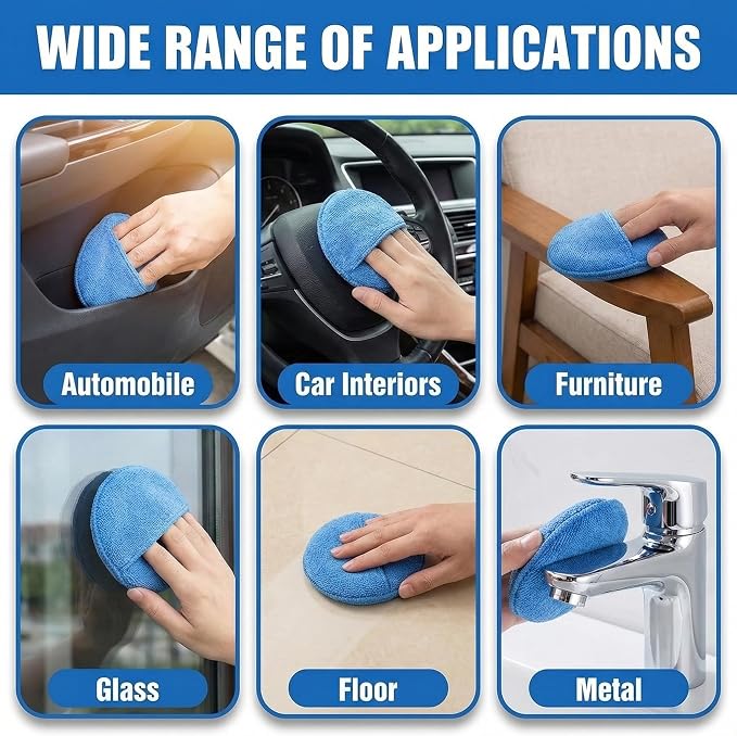 Wax Applicator Pad (15 Pack)，5 Inch Microfiber Wax Applicator Pads，Washable Reusable Car Wax Applicator Buffing Pads for Car Cleaning, Polishing and Detailing（10 Blue and 5 Gray）
