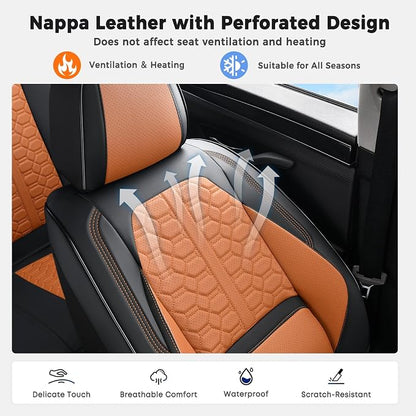 Huidasource Front Car Seat Covers, Full Coverage Luxury Nappa Leather Automotive Seat Covers Front Seat with Lumbar Support Fit for Most Cars SUV Trucks, Black & Brown