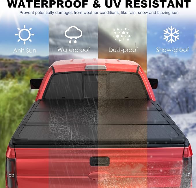 MOSTPLUS Tri-Fold Hard Truck Bed Tonneau Cover On Top Compatible with 2022 2023 2024 2025 2026Ford Maverick Bed 3 Fold Fleetside (4.5 FT Feet Bed-54.4 inch