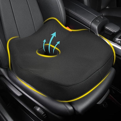 Car Seat Cushion, Ergonomic Memory Foam Car Cushion for Sciatica Pain Relief, Larger Driving Seat Pillow for Short Drivers on Long Drives - Butt Pillow for Truck, Office, Wheelchair - Classic Black