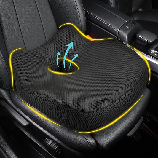 Car Seat Cushion, Ergonomic Memory Foam Car Cushion for Sciatica Pain Relief, Larger Driving Seat Pillow for Short Drivers on Long Drives - Butt Pillow for Truck, Office, Wheelchair - Classic Black