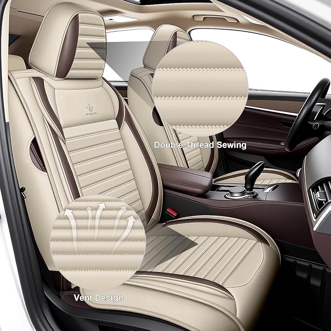 Seat Covers Full Set Fit for Nissan Rogue 2015-2026, Breathable and Comfortable Leather Car Seat Cover, Standard Waterproof Cushion Cover Auto Interior Accessories (Beige Brown)