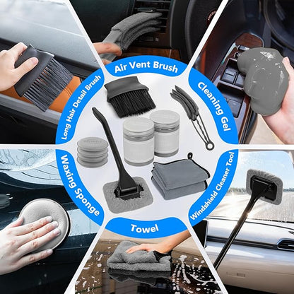 ThinkLearn Car Wash Detailing Kit with Foam Gun, Car Cleaning Kit Set,Car Wash Brush with Long Handle, Large Folding Bucket for Interior Exterior Car Wash Supplies, Car Gift Set Gray