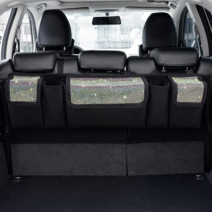 eing Car Trunk Organizer and Storage, Backseat Hanging Organizer for SUV, Truck, MPV, Waterproof, Collapsible Cargo Storage Bag with 5 Pockets, Bling Car Interior Accessories for Women,Multicolor