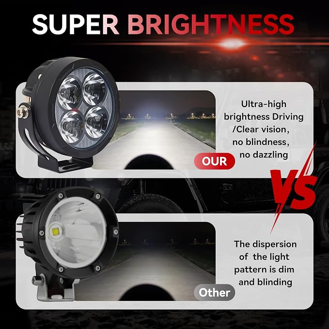 2PCS 3inch 80W LED Light Pods with Amber Covers, 9600LM Yellow Fog Light Pods LED Light Bar Offroad Driving Lights,for Jeep Wrangler Truck Car ATV SUV Motorcycle Cabin Boat (2Pcs 3Inch Lights)