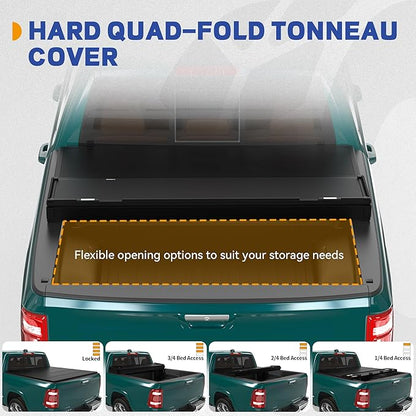 Hard Quad-Fold Truck Bed Tonneau Cover Fit for Dodge Ram 1500 2002-2023 (Classic Only), Fit for Dodge Ram 2500 3500 2003-2026, with 8 ft Bed Without Rambox