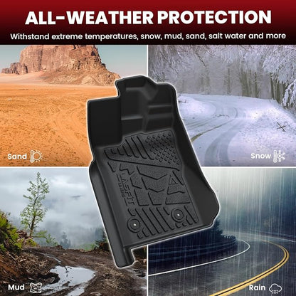 LASFIT Floor Mats for Ford Ranger 2026 2025 2024 SuperCrew Cab All Weather Truck Protector TPE Carpeted Floor Liners, Front and Rear Row, 3pc Black