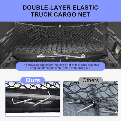 Truck Bed Cargo Net for Toyota Tacoma 2005-2024, Envelope Style Pickup Cargo Net with Storage Bag, Heavy Duty Elastic Mesh Organizer with Carabiners, Secures Groceries & Gear