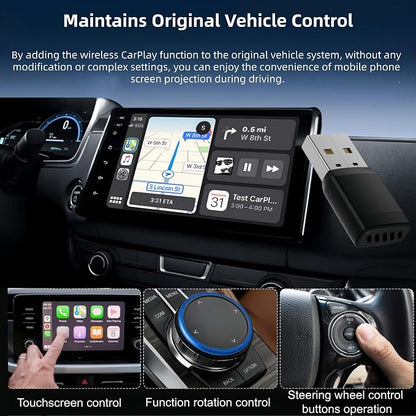 Carplay Adapter, Wired to Wireless, Car Projection for Online Music and Navigation, 2 in 1 Wireless CarPlay Adapter for Kinds of Cars