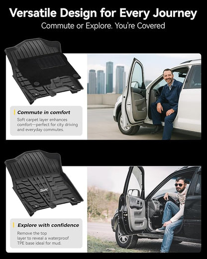 3W Floor Mats with Carpets for 2019-2025 2026 Ram 2500/3500 Crew Cab with Bucket Seat (Not for PTO KIT Models), All Weather TPE Floor Liners 1st & 2nd Row (for Carpet Floor), Black