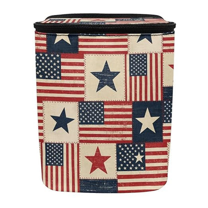 Talayituse American Flag Star Print Car Trash Can Portable Auto Garbage Bin Multifunctional Vehicle Interior Accessories with Adjustable Straps 4th of July Decor Universal Fit Truck SUV Sedan