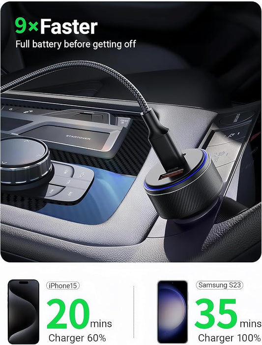 USB C Car Charger,90W 3-Port Dual USB-C & USB-A Car Power Adapter,Includes a Fast Charging Cable for iPhone 16/15/14/13/12/11/Pro Max, iPad, Samsung Galaxy, Google Pixel and Android Devices