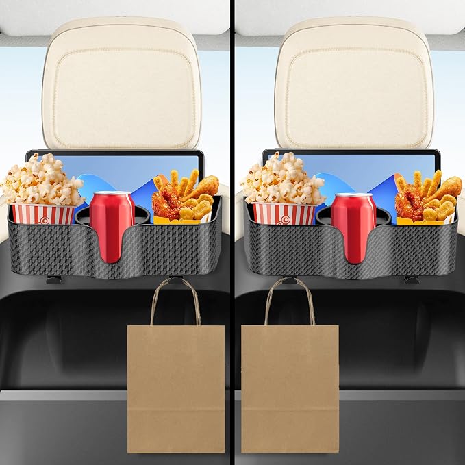Car Headrest Backseat Organizer with Cup Holder,3 in 1 Backseat Cup Holder, Storage Box Organizer & Hooks for Car, for Hold Phone,Snacks, Drinks, Handbag, Compatible with Most Vehicles Black 1pcs (1)