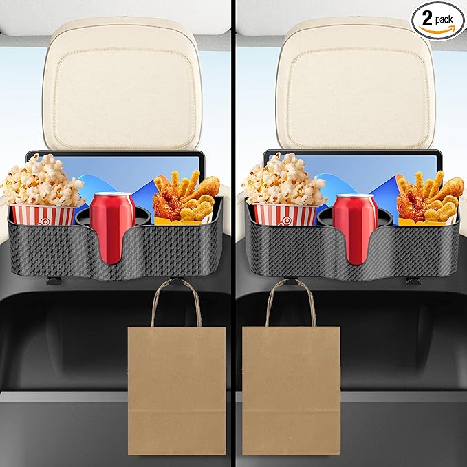 Car Headrest Backseat Organizer with Cup Holder, 3 in 1 Storage Box Organizer & Hooks for Car, for Hold Phone, Snacks, Drinks, Handbag, Compatible with Most Vehicles Black 2pcs