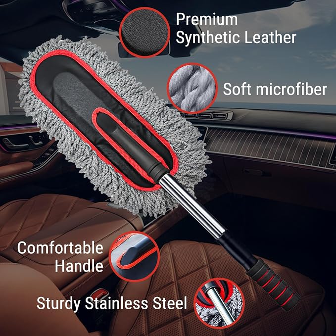 YeewayVeh Car Duster Kit, 2PCS Microfiber Exterior and Interior Scratch Free Car Duster Brush for Vehicles and Home Cleaning, Gray and Red