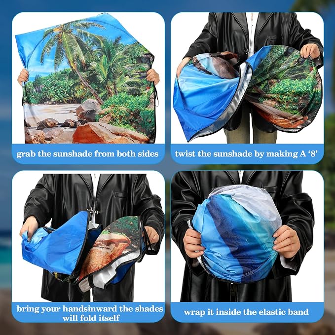 Windshield Sun Shade Foldable Car Front Window Covers for Car Accessories Sun Heat UV Rays Visor Protector Protection for Universal Cars SUV Truck(Beach)