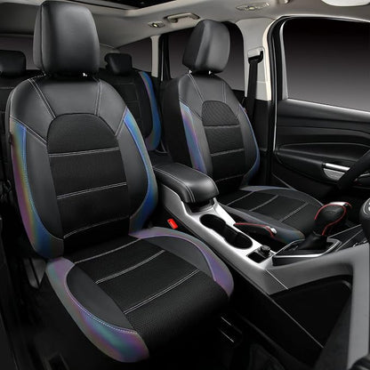 CAR PASS Leather Car Seat Covers Front Seats only, with Air Mesh Front Seat Covers Breathable, Cool Automotive Seat Covers 2 Pack, Universal Fit Most Cars,SUV,Truck,Van Airbag Compatible(Iridescent)