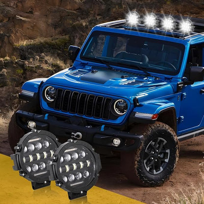 2PCS Round LED Work Light 7 Inch 75W, Spot Flood Spot Combo LED Light Bars Fit for Pickup Truck Jeep ATV UTV SUV