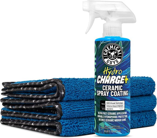 Chemical Guys Hydro Charge Ceramic Spray Coating 16 Fl Oz, With Monster Extreme Microfiber Towels (3 Pack) High Gloss Paint Protection Spray With Thick Plush Towels For Car Wash Drying And Detailing