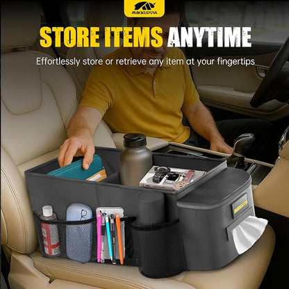 MIKKUPPA Car Seat Organizer - Front Passenger & Backseat Organizer with Tissue Box & Cup Holder, Car Seat Storage Box with Mesh Pockets, Road Trip Essentials for Kids