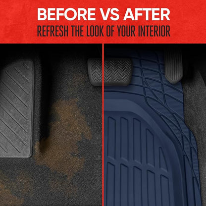 Motor Trend FlexTough Floor Mats for Cars, Blue Deep Dish All-Weather Car Mats, Waterproof Trim-to Fit Automotive Floor Mats for Cars Trucks SUV, Universal Floor Liner Car Accessories