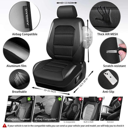 CAR PASS Memory Foam Car Seat Covers Full Set,Breathable Mesh Thick Seat Covers for Car,Gray Metal Film Leather Seat Covers,Universal Automotive Comfort for Most Car,Truck,Airbag Compatible,Black Gray