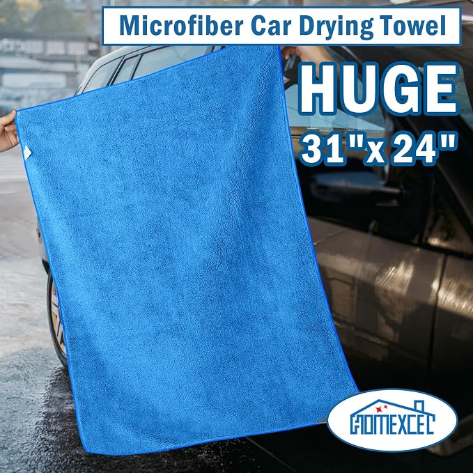 HOMEXCEL Car Drying Towels, 2 Pack Professional Microfiber Towels for Cars, Scratch-Free, Highly Absorbent Drying Towel for Cars, SUVs, RVs, Trucks, and Boats, 31 x 24 inch, Blue