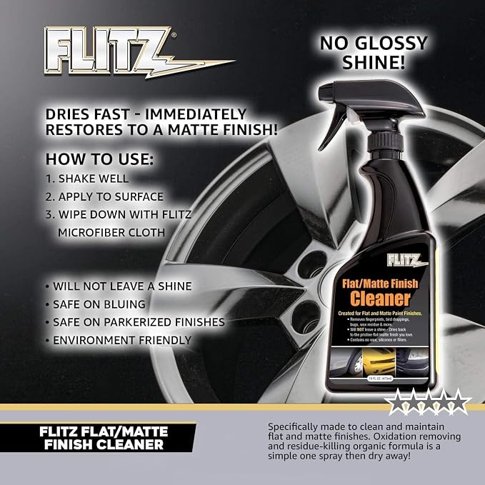 FLITZ Flat Matte Finish Cleaner - 8oz Bottle of USA-Made Vinyl Wrap Spray to Easily Remove Grease, Wax, Dust, & More - Quick Drying Matte Paint Cleaner - Ideal for Cars, Motorcycles