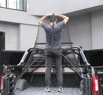 Highly Elastic Cargo Net, Simple Truck Bed Cargo Mesh Organizer, Suitable for 5ft - 6ft Standard Bed Trucks, 4'x4' Stretches to 7'x7' (Double Layer)
