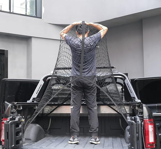 Highly Elastic Cargo Net, Simple Truck Bed Cargo Mesh Organizer, Suitable for 5ft - 6ft Standard Bed Trucks, 4'x4' Stretches to 7'x7' (Double Layer)