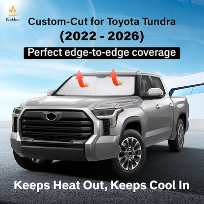 EcoNour Windshield Sun Shade Compatible for Toyota Tundra 2022–2026 | Custom Fit Pickup Truck Front Window Sunshade | Foldable UV & Heat Reflective Sun Visor