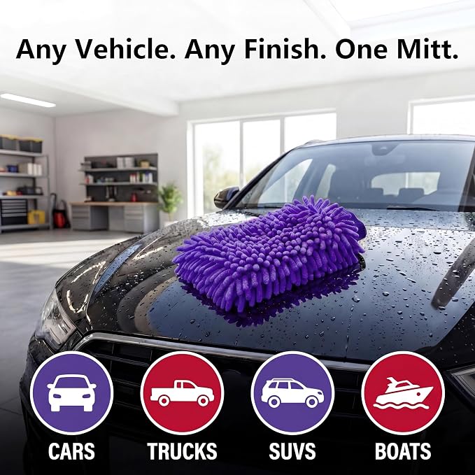 Car Wash Mitt,Detailing Ultra-Soft Chenille Microfiber Auto Gloves,Scratch-Free&Lint-Free,Safe for Trucks,SUVs, RVs&More