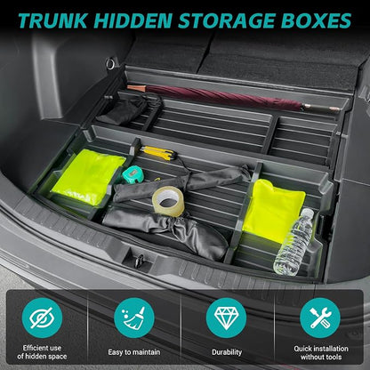 Hidden Trunk Organizer Tray Compatible with 2019-2025 Toyota RAV4 LE XLE XSE Hybrid (Not Prime), Hidden Toolbox Storage Box Fit for RAV4 Trunk Cargo Divider Accessories