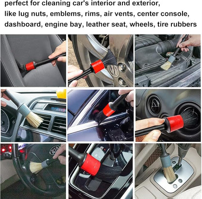 Detailing Brush Set - 10 Pcs Detail Brushes Car Detailing, Auto Boar Hair Car Detail Brush for Cleaning Car Interior Exterior, Vehicles Wheels Leather Engine Dashboard