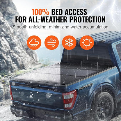 VEVOR Hard Tri-Fold Truck Bed Tonneau Cover, Compatible with 2015-2024 Ford F-150, Lightning, Styleside 5.5' (65.4") Bed, Fit 5.6' x 5.4'/5.5' x 5.4' (67.1" x 65.2"/65.4" x 65.2") Inside Bed, 400lbs