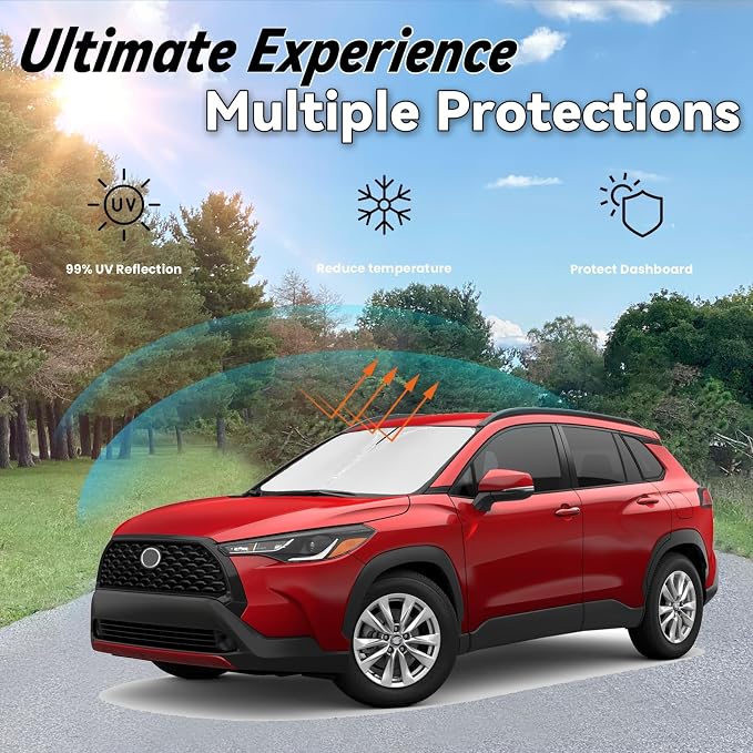 Windshield Sun Shade for Toyota Corolla Cross 2022-2025 2026, Car Front Window Sunshade with 240T Sun Visor Protector Blocks UV Rays Heat Sun Shield Accessories