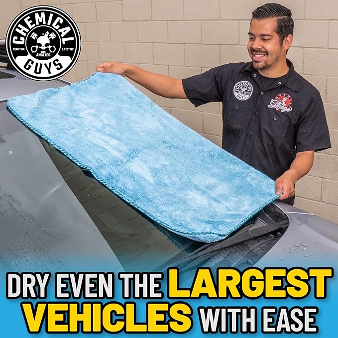 Chemical Guys Woolly Mammoth Large Microfiber Drying Towel - 36 x 25 Inch Blue, Ultra Plush Super Absorbent Car Drying Towel for Cars, Trucks, SUVs, Motorcycles, RVs, and Auto Detailing