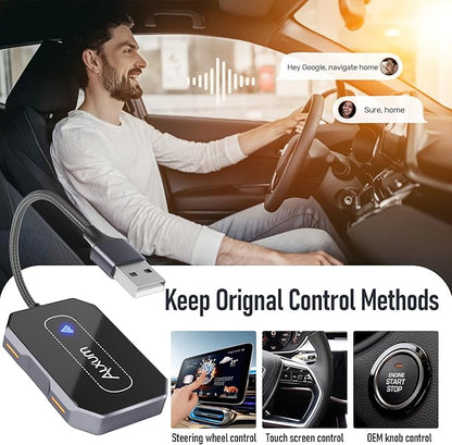 Alxum Wireless AA Adapter - Convert Wired to Wireless for Android Auto, Dual Connection Design, Online Upgrade Only, Supports AA 12+
