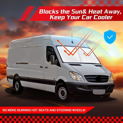 ARISMOTOR Windshield Sun Shade for Freightliner/Mercedes Benz Sprinter 1500 2500 3500 4500 2007-2026, Custom Fit Foldable Front Window Sunshade Sun Visor Protector, Block UV Rays Keep Your Car Cooler