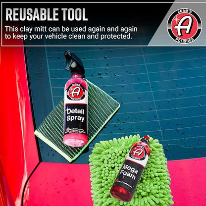 Adam's Clay Mitt Kit (Green) - Car Detailing Clay Bar Kit W/Detail Spray Lubricant for Auto Detail Paint Decon - Quickly Removes Debris from Your Vehicle Exterior Paint, Glass, Wheels, Chrome & More