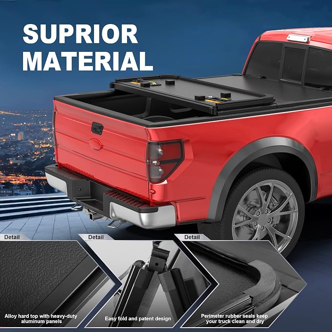 MOSTPLUS Tri-Fold Hard Truck Bed Tonneau Cover On Top Compatible with 2022 2023 2024 2025 2026Ford Maverick Bed 3 Fold Fleetside (4.5 FT Feet Bed-54.4 inch