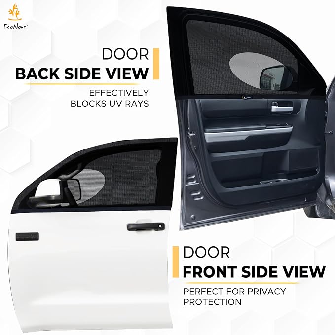 EcoNour Car Front Side Window Sun Shades Compatible for Toyota Tundra | 2Pack Breathable Super Stretchy Mesh Sun Shade | Heat Block UV Protection Car Window Screen Covers | Mosquito Net Curtains