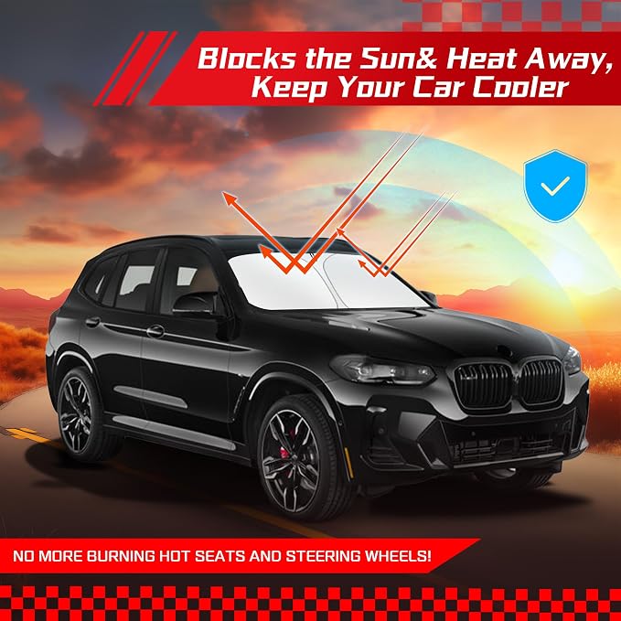 ARISMOTOR Windshield Sun Shade for BMW X3 2018-2025 2026, Custom Fit Foldable Front Window Sunshade Sun Visor Protector, Block UV Rays Keep Your Car Cooler