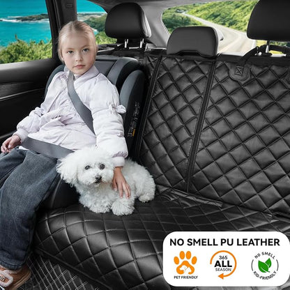 Dog Car Seat Cover for Back Seat, Waterproof Back Seat Covers for Dogs, PU Leather Nonslip Bench Dog Seat Cover Universal Fit Most Vehicles,SUVs,Small Trucks（Black,Standard）