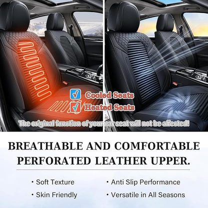 Coverado Front Seat Covers, Black Nappa Leather Car Seat Covers, Black Seat Covers for Cars, Car Seat Protector Cushions Universal Fit for Most Sedans SUV Pick-up Truck