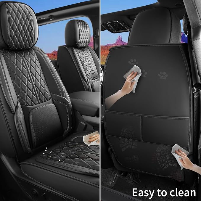 Custom Fit Chevy Silverado GMC Sierra 1500 2007-2026 2500/3500 HD Crew Cab Full Set Car Seat Covers - 5 Pack, Premium Faux Leather Truck Seat Protector with Airbag Compatible Design, Black