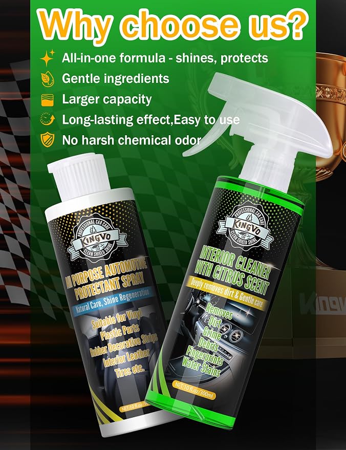 Kingvo Car Leather Cleaner and Conditioner, Interior Car Cleaner,Upholstery Care Protector Spray Kit for Boat Seat Auto Vinyl Leather Purse Couch