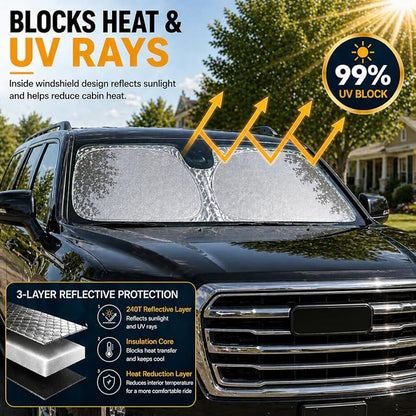 Yukon Windshield Sun Shade, Front Windshield Shade for Sun, Folding Sunshade Windshield Visor for GMC Yukon 1992-2025.