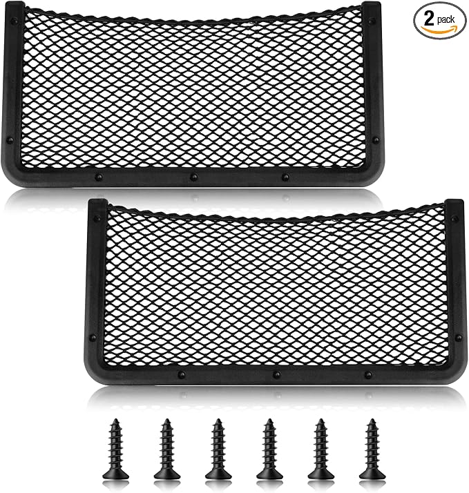 ABS Plastic Frame Automotive Cargo Nets Car Net Pocket Phone Car Mesh Net Holder RV Storage Boat Cargo Pocket Organizer Framed Mesh Net Pocket with Screws for Auto RV Net(2, 16 x 8 Inch)